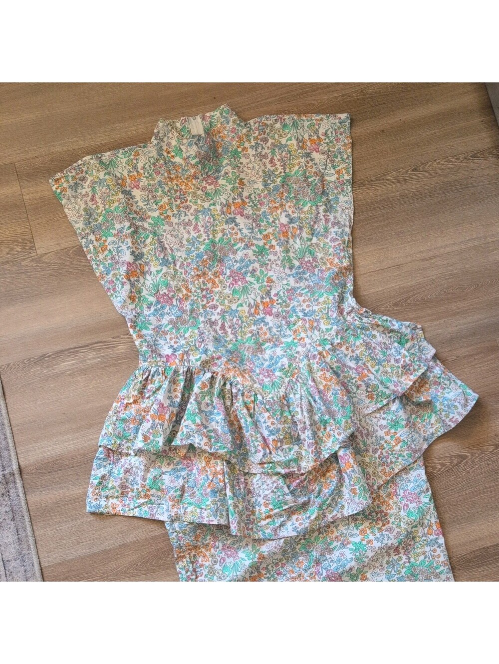 VTG Floral Maxi Dress L Prairie Modest Cottage mock neck 80s 90s ruffles western